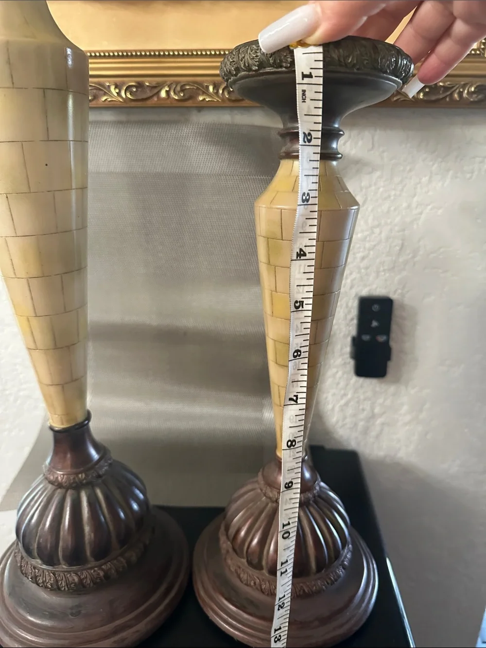 Home Accents Cream and Brown Mosaic Tapered Candle Holders (Pair)